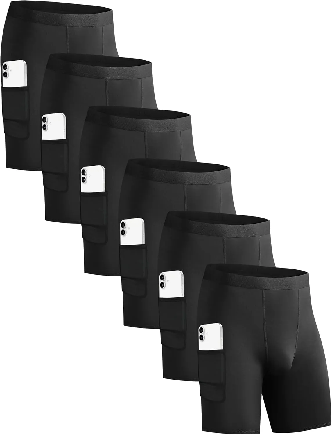 6 Pack Compression Shorts with Pocket Men Sports Workout Performance Athletic Running Underwear Shorts Spandex