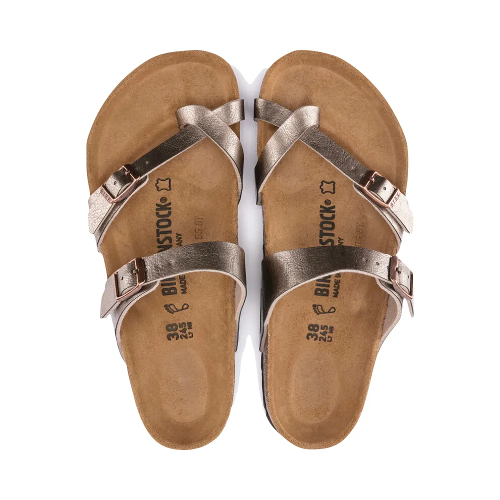 Birkenstock Women's Mayari Birko-Flor Toe Loop Sandal in Graceful Taupe Metallic