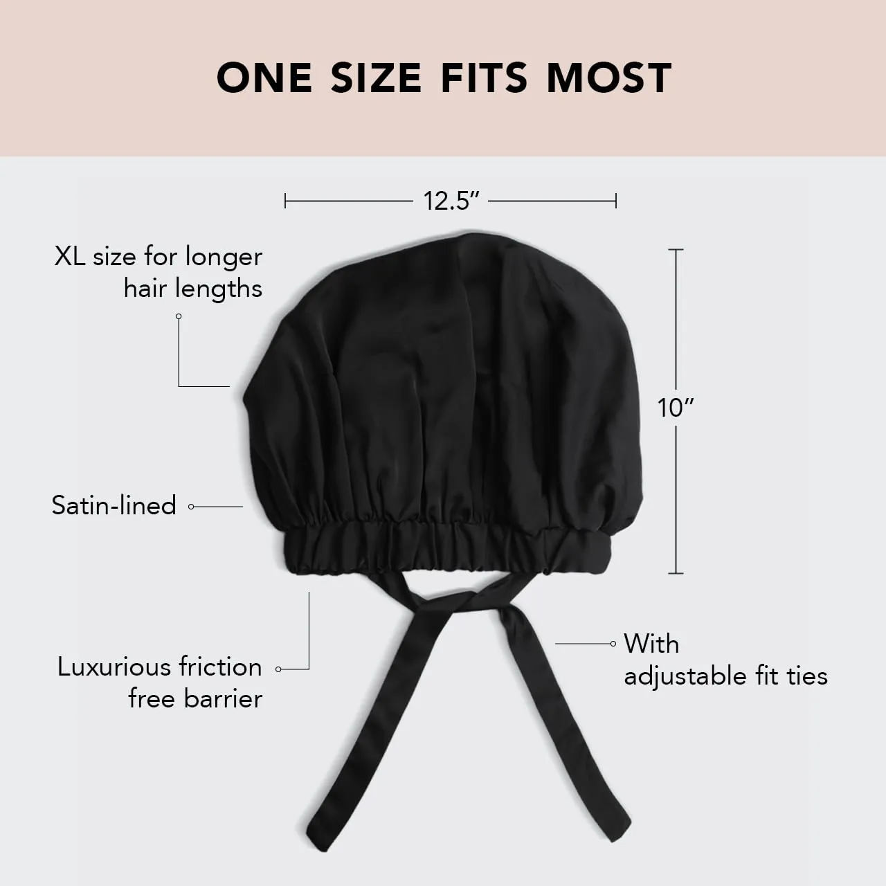 Kitsch XL Satin Bonnet for Sleeping - Softer Than Silk Hair Bonnet for Women - Secure Fit, Adjustable Night Cap for Curly & Textured Hair - Prevents Breakage, Tangles & Thinning - Black