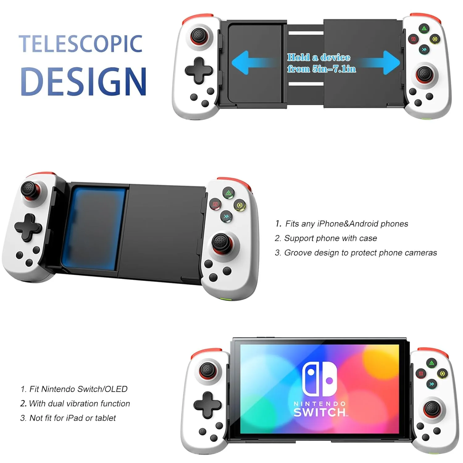 Koiiko Wireless Controller for iPhone/Android/PC/iPad/Tablet/Appl Arcade MFi Games/Switch, Support Streaming on PS/Xbox/PC Console, Cloud Gaming Gamepad Joystick - Turbo/Dual Motors