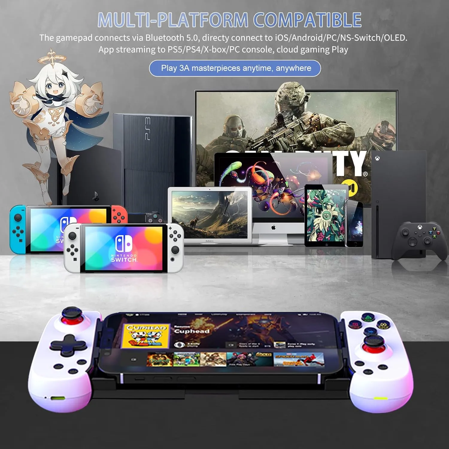 Koiiko Wireless Controller for iPhone/Android/PC/iPad/Tablet/Appl Arcade MFi Games/Switch, Support Streaming on PS/Xbox/PC Console, Cloud Gaming Gamepad Joystick - Turbo/Dual Motors
