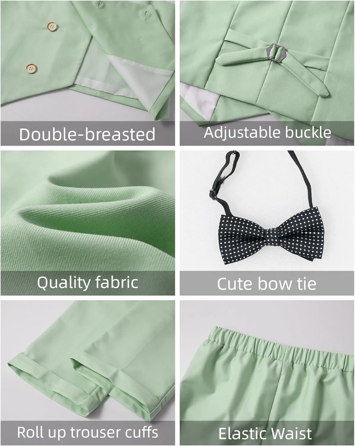 LOLANTA 4Pcs Summer Boys Suit, Kids Dress Clothes Shirt Vest Shorts Bow Tie, Waistcoat Tuxedo Wedding Ring Bearer Outfit