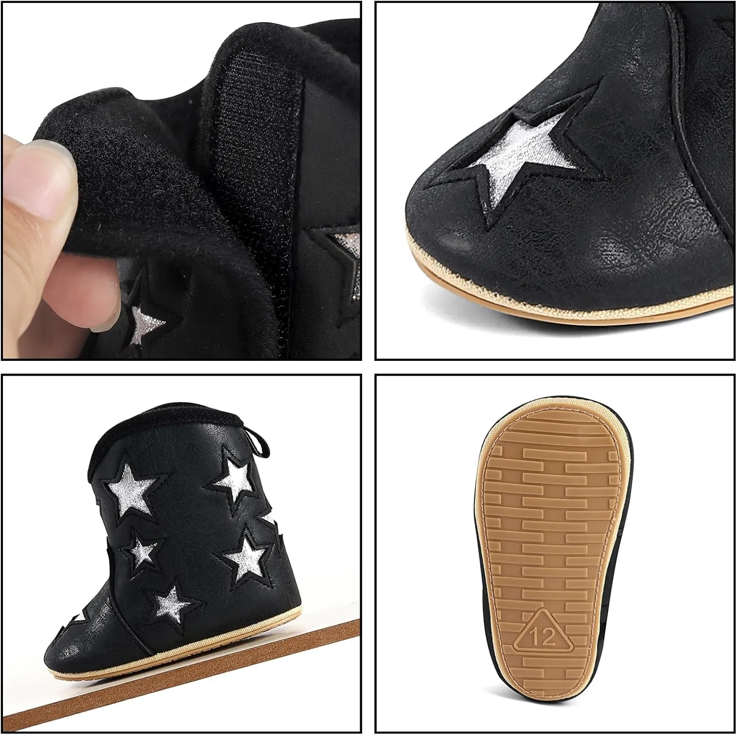 MK MATT KEELY Leather Western Boots Cowboy Bootie Soft Sole Non-Slip Crib Shoes for Baby Infant Toddler Girls Boys Newborn