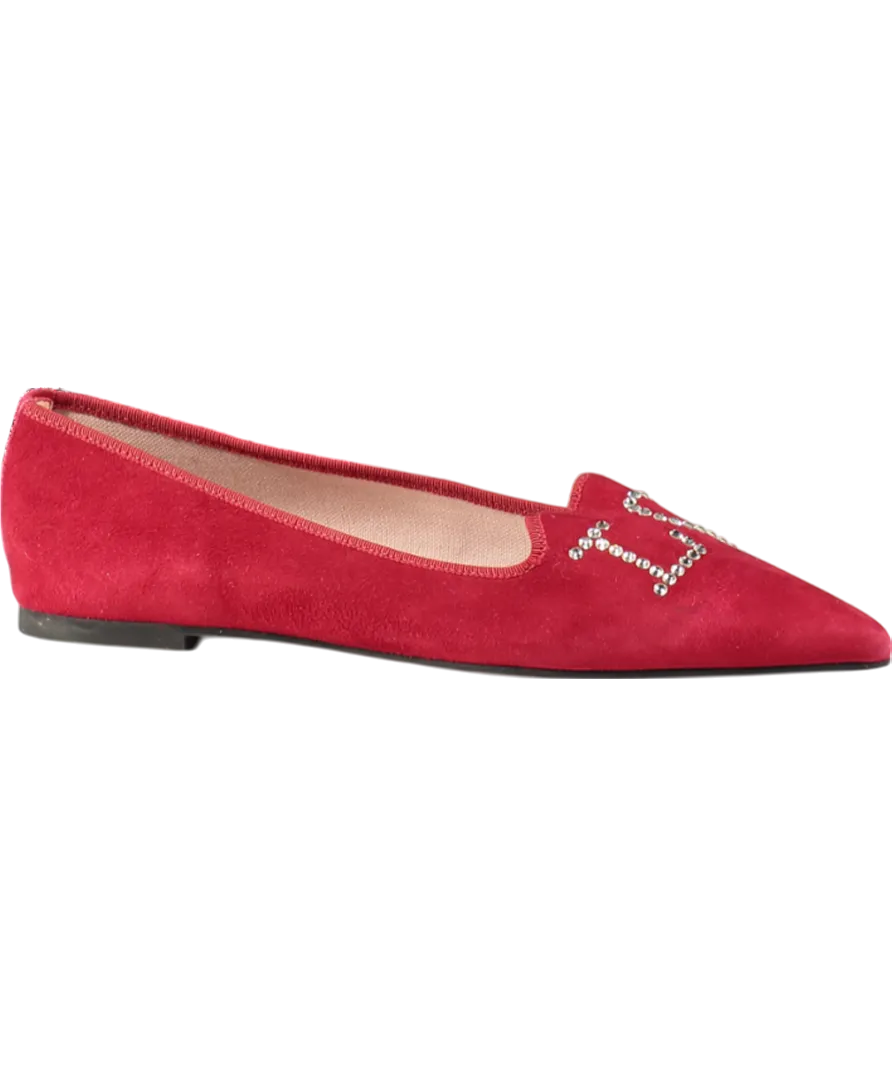 Pretty Ballerinas Red Ella Pointed "LOVE" Flat Shoes UK 5 EU 38 👠