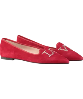 Pretty Ballerinas Red Ella Pointed "LOVE" Flat Shoes UK 5 EU 38 👠