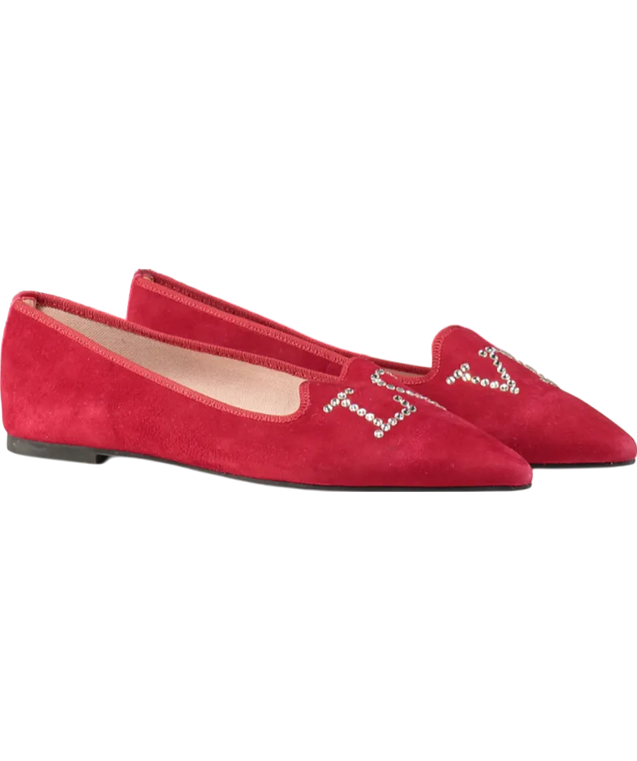 Pretty Ballerinas Red Ella Pointed "LOVE" Flat Shoes UK 5 EU 38 👠