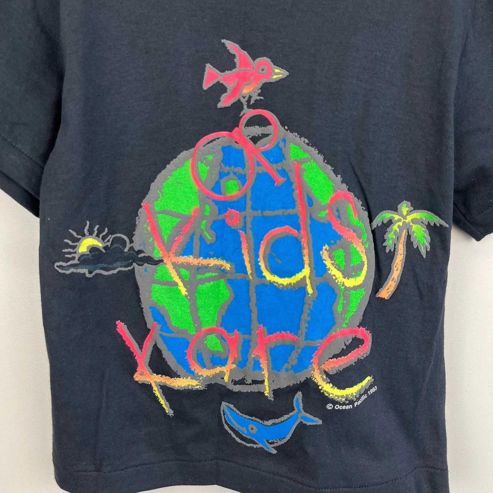 Vintage 90s OP "Kids Kare" Short Sleeve Black Tee S/M NWOT