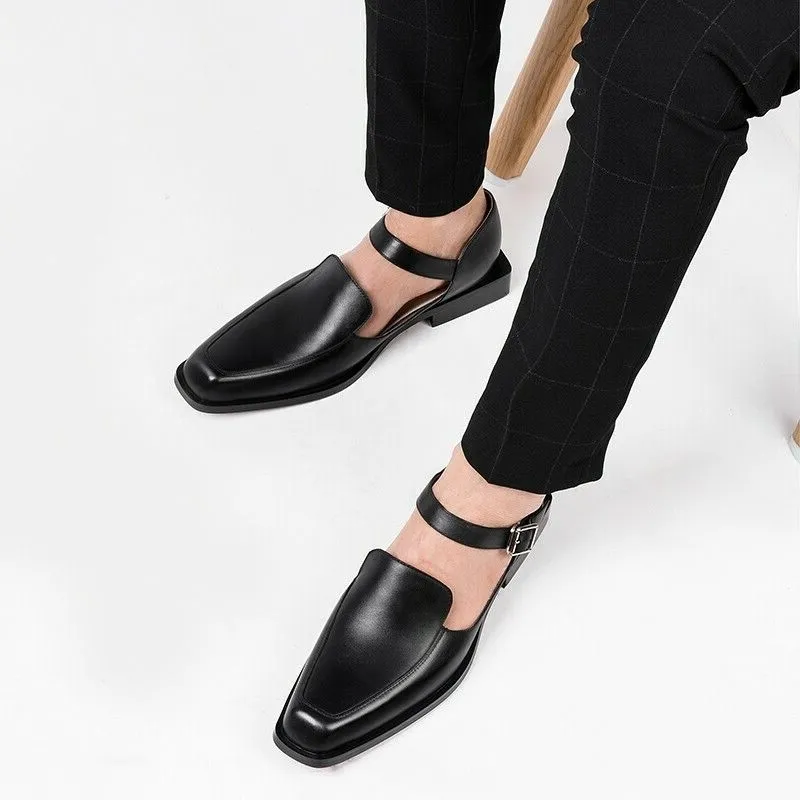 xiangtuibao New Black Casual Business Men Shoes Buckle Strap Round Toe Sandals Shoes for Men with Free Shipping Size 38-46