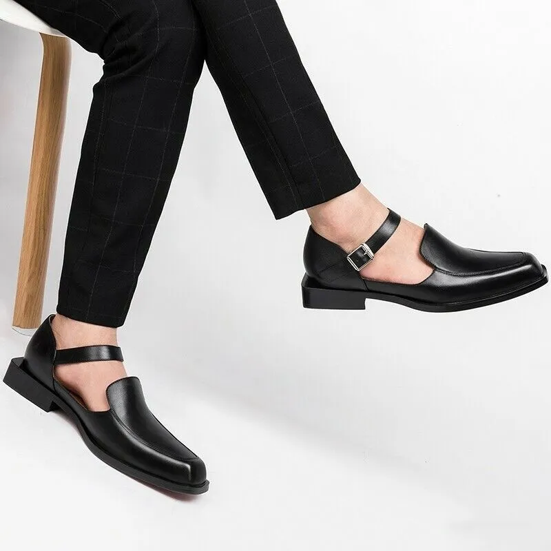 xiangtuibao New Black Casual Business Men Shoes Buckle Strap Round Toe Sandals Shoes for Men with Free Shipping Size 38-46