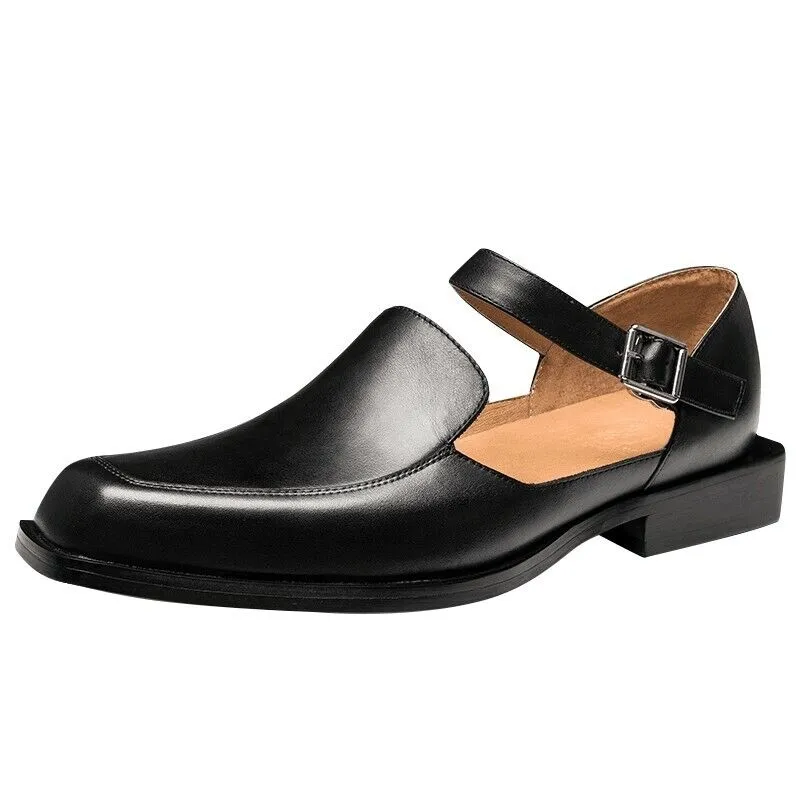 xiangtuibao New Black Casual Business Men Shoes Buckle Strap Round Toe Sandals Shoes for Men with Free Shipping Size 38-46