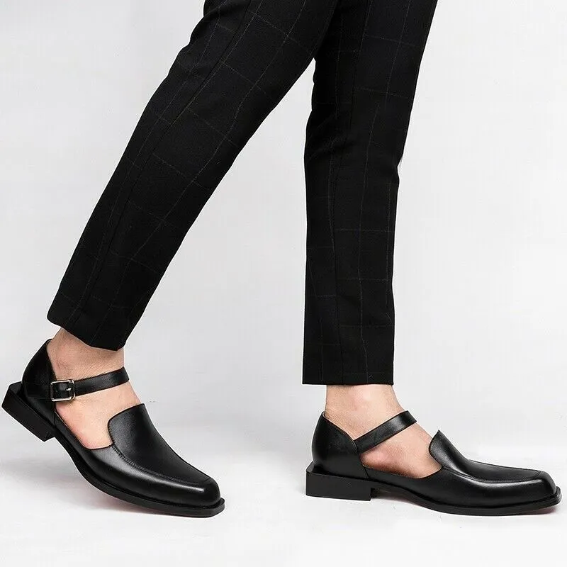 xiangtuibao New Black Casual Business Men Shoes Buckle Strap Round Toe Sandals Shoes for Men with Free Shipping Size 38-46